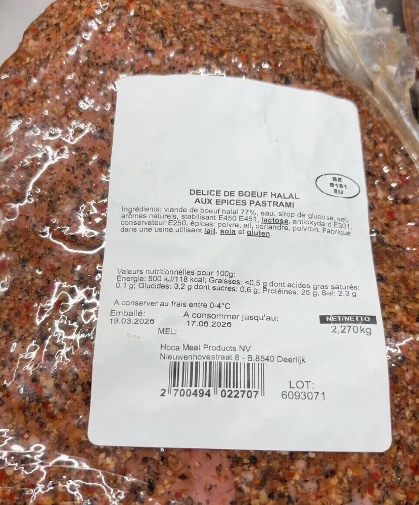 Delice de boeuf halal pastrami