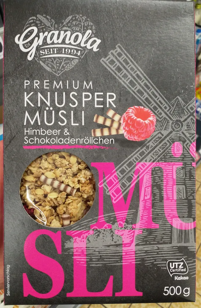 Knuspermüsli Himbeer &Schokoladenröllchen