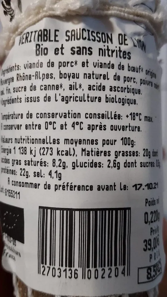 Véritable saucisson de Lyon