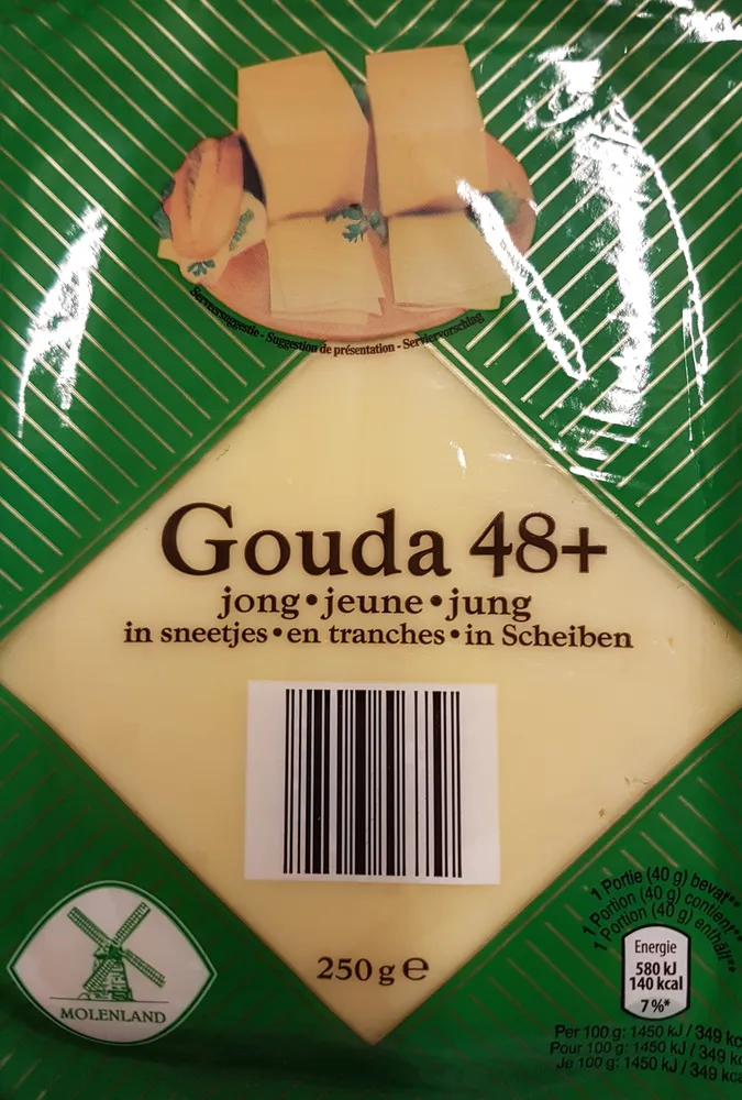 Gouda jeune en tranches, 250gr