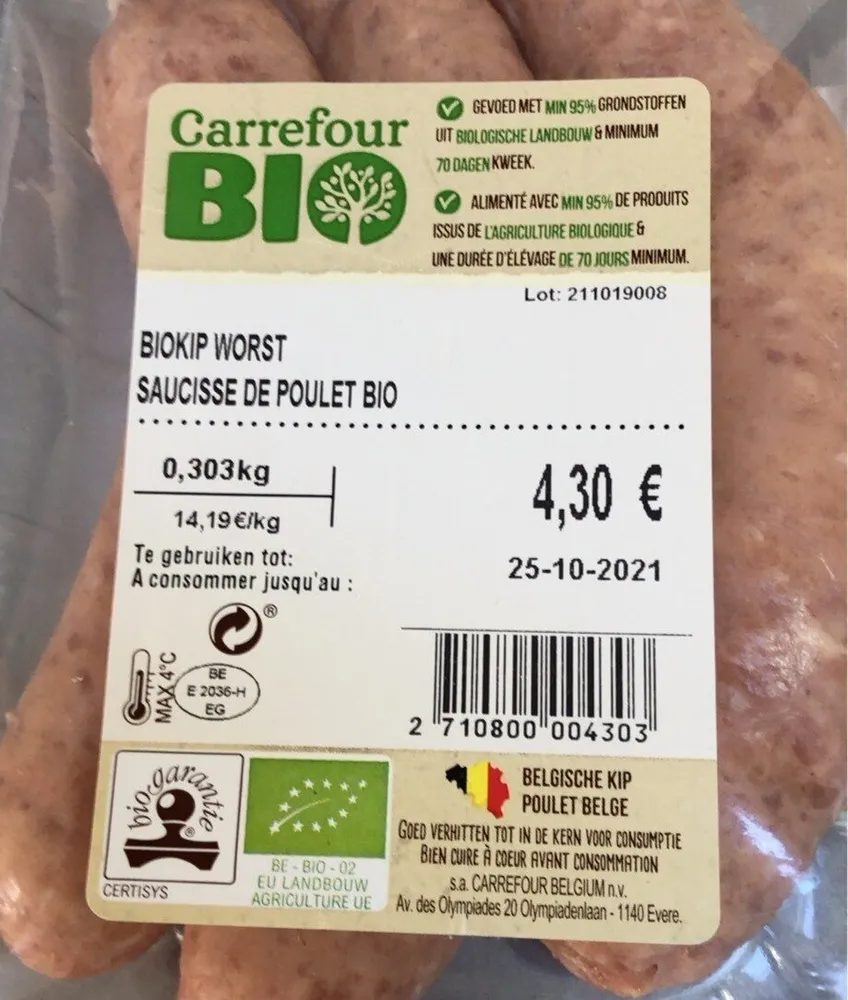 Saucisse poulet bio