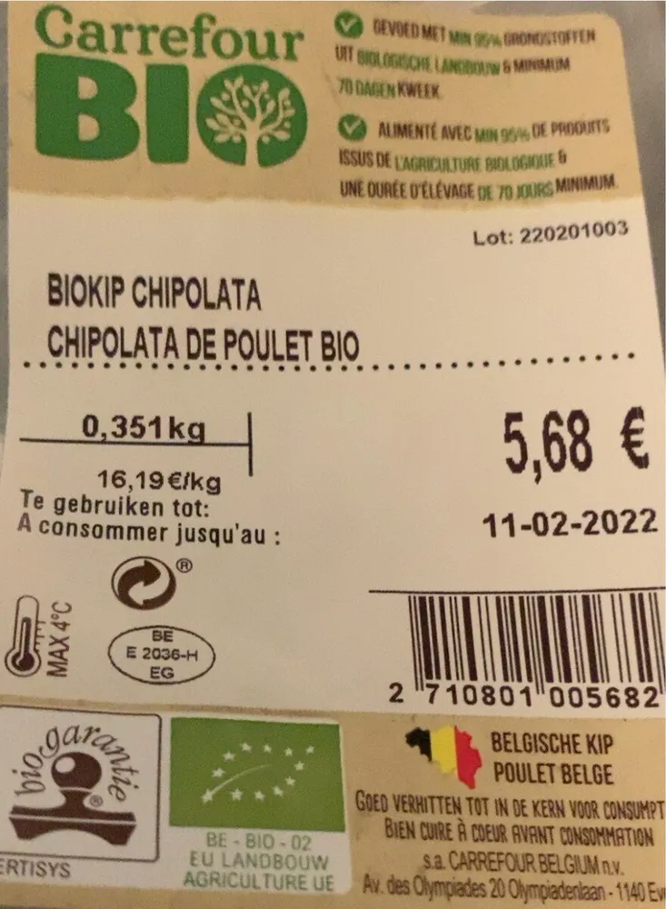 Chipolata de poulet bio