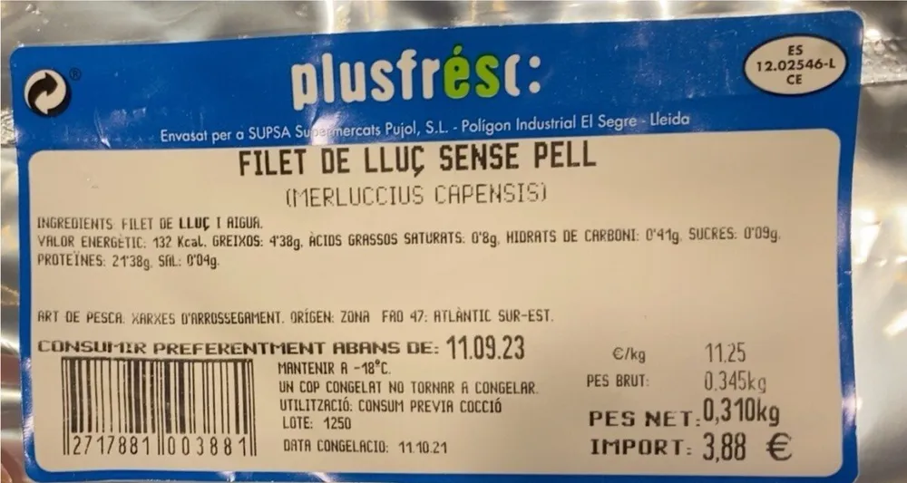Filet de lluç sense pell