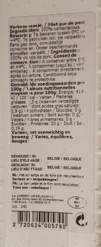 Filet pur de porc