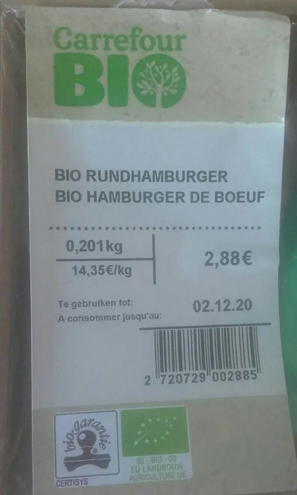 Bio hamburger de boeuf