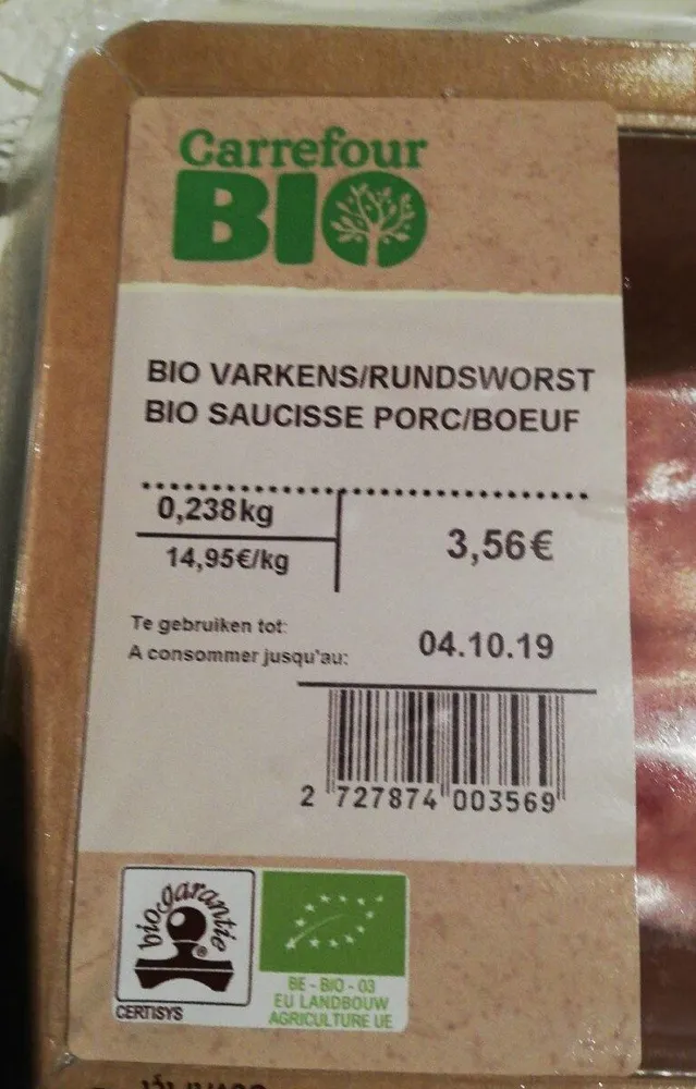 Bio saucisse porc/boeuf