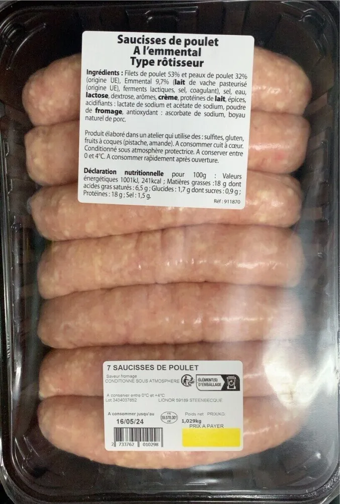 Saucisse de poulet a l emmental