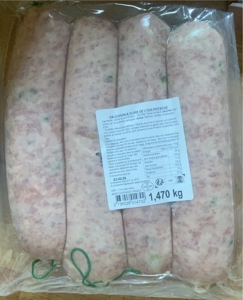 Saucisson à cuire de  Lyon pistaché