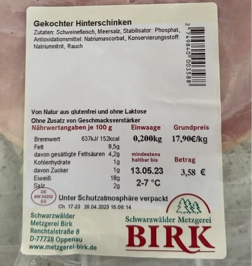 Gekochter Hinterschinken