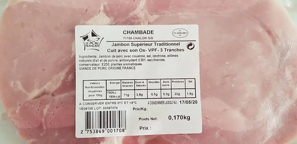 JAMBON SUPERIEUR TRADITIONNEL CUIT AVEC SON OS