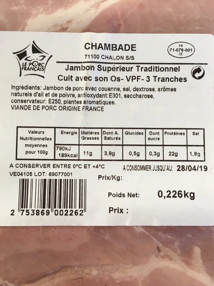 Jambon supérieur traditionnel