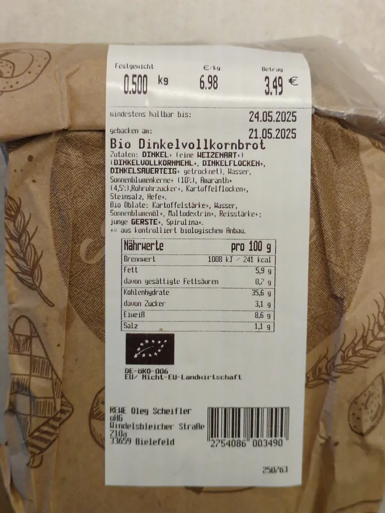 Bio Dinkelvollkornbrot