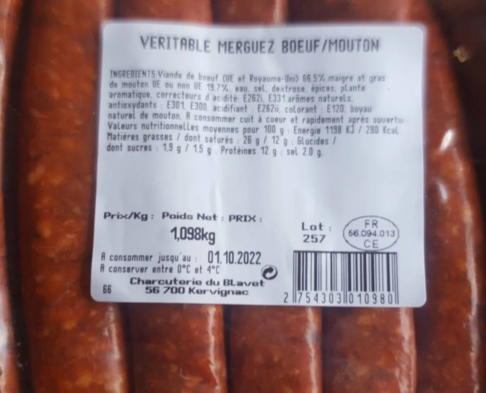 Merguez boeuf mouton