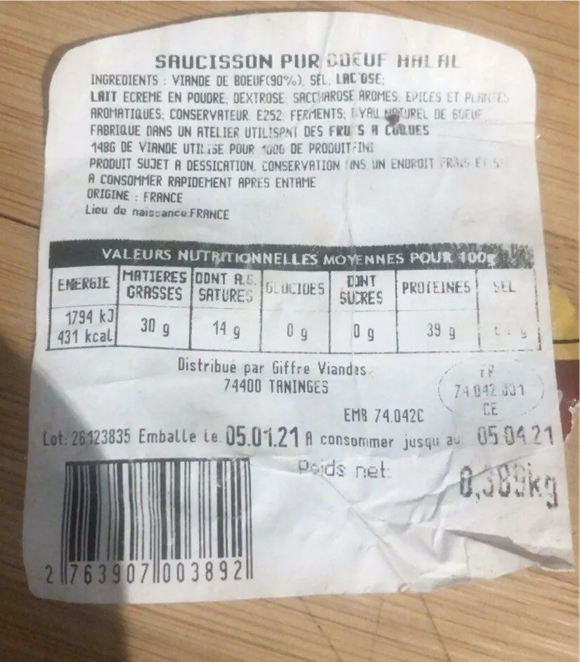 Saucisson pur boeuf