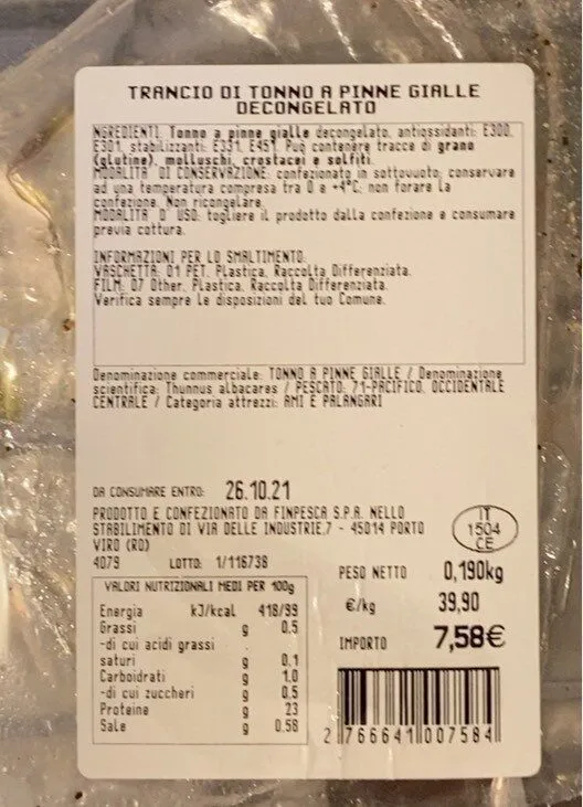 Trancio tonno decongelato