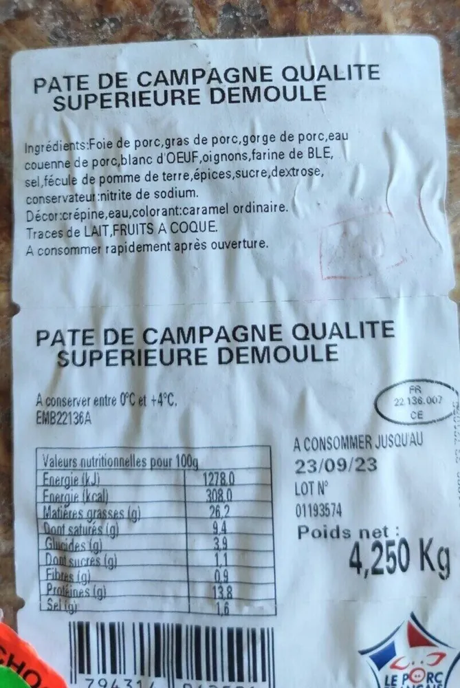 Pâté de campagne qualité supérieure démoulé