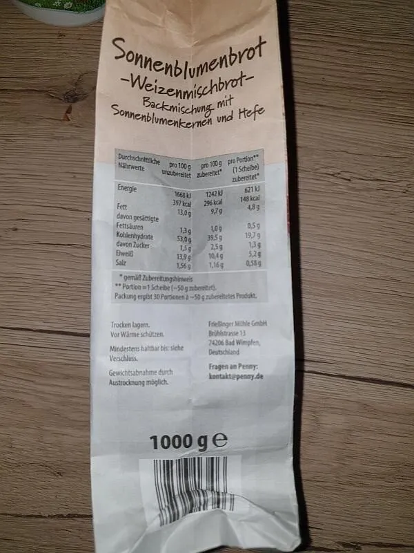 Sonnenblumenbrot -Weizenmischbrot- Backmischung mit Sonnenblumenkernen und Hefe