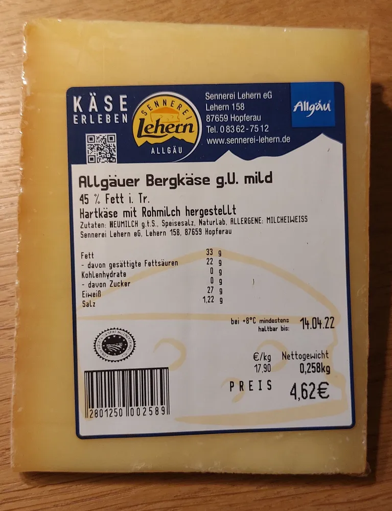Allgäuer Bergkäse g.U. mild