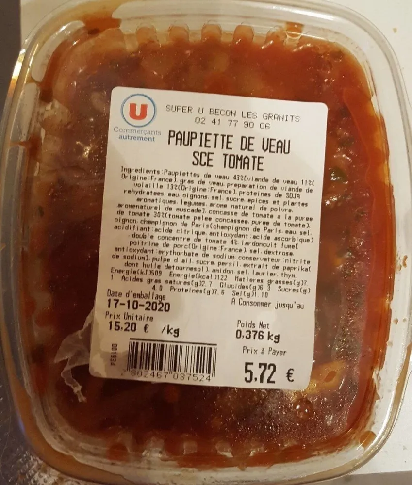 Paupiette de veau sauce tomate