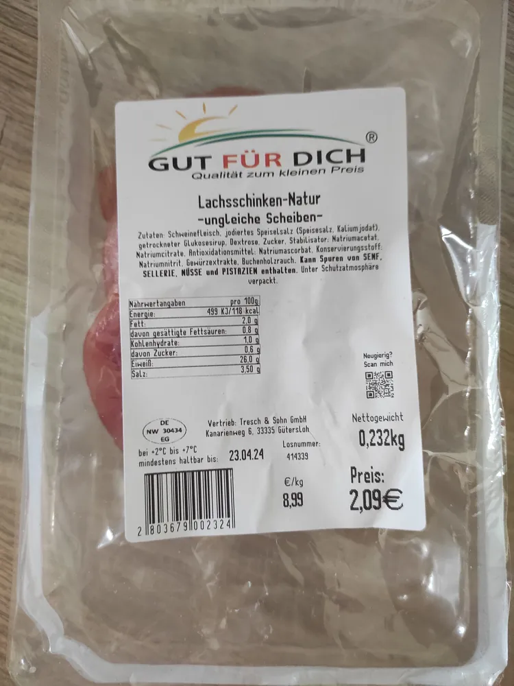 Lachsschinken-Natur -ungleiche Scheiben-