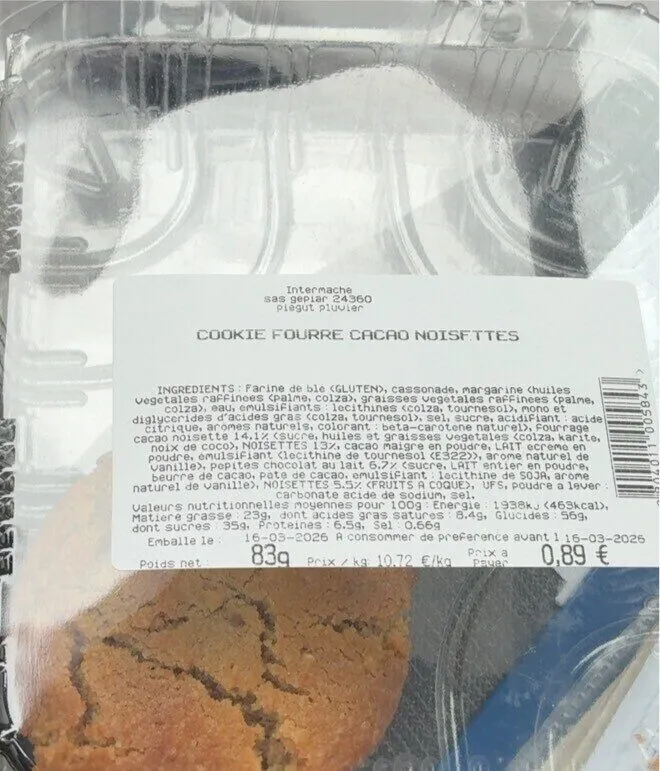 Cookie fourré cacao noisettes