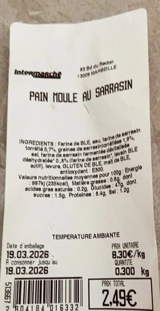 Pain moulé au sarrasin