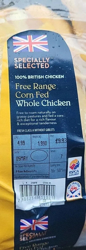 Free range corn fed whole chicken
