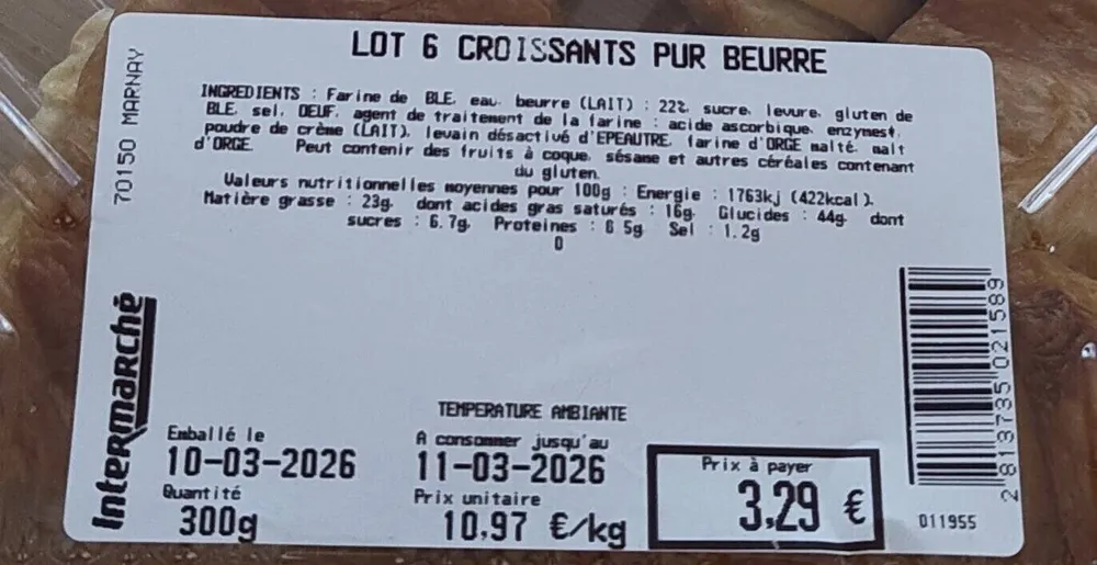 Lot 6 croissants pur beurre