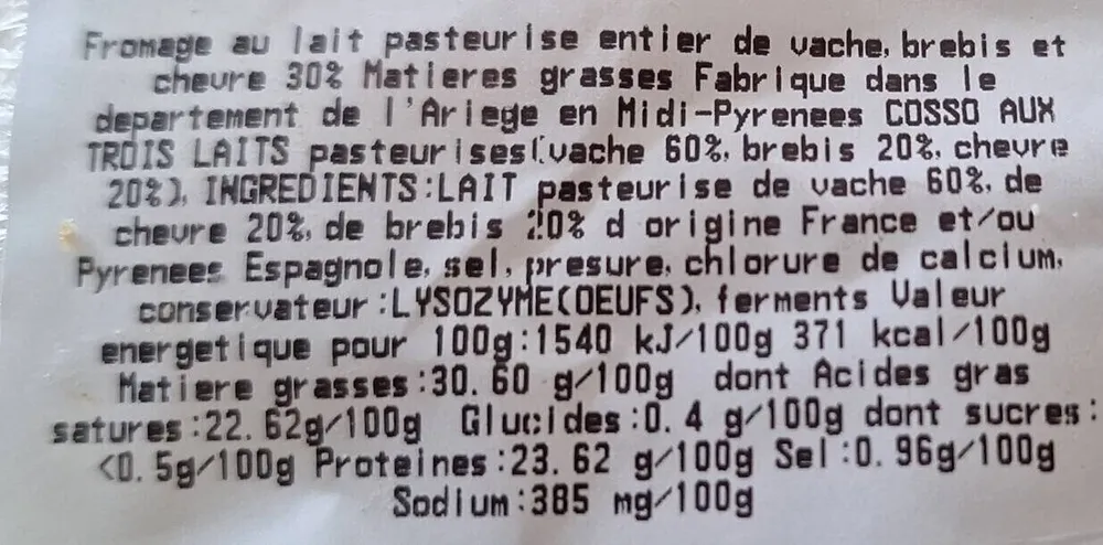 Cosso past entier 3 lait