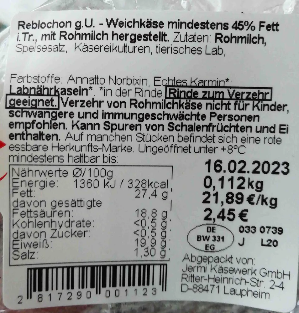 Reblochon, 45 % Fett i. Tr.