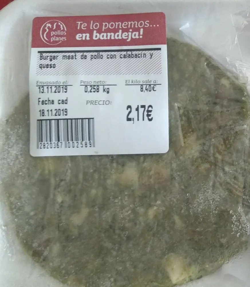 Burguer de pollo y calabacín y queso