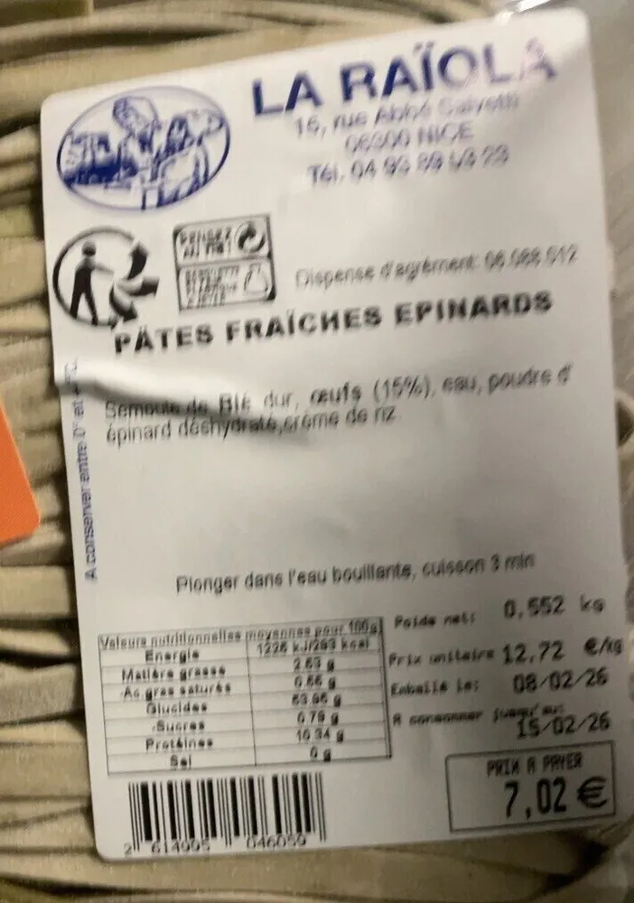 Pâtes fraiches epinards
