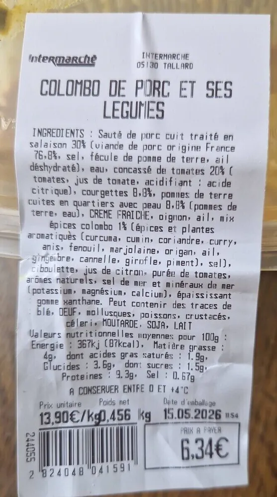 Colombo de porc et ses légumes