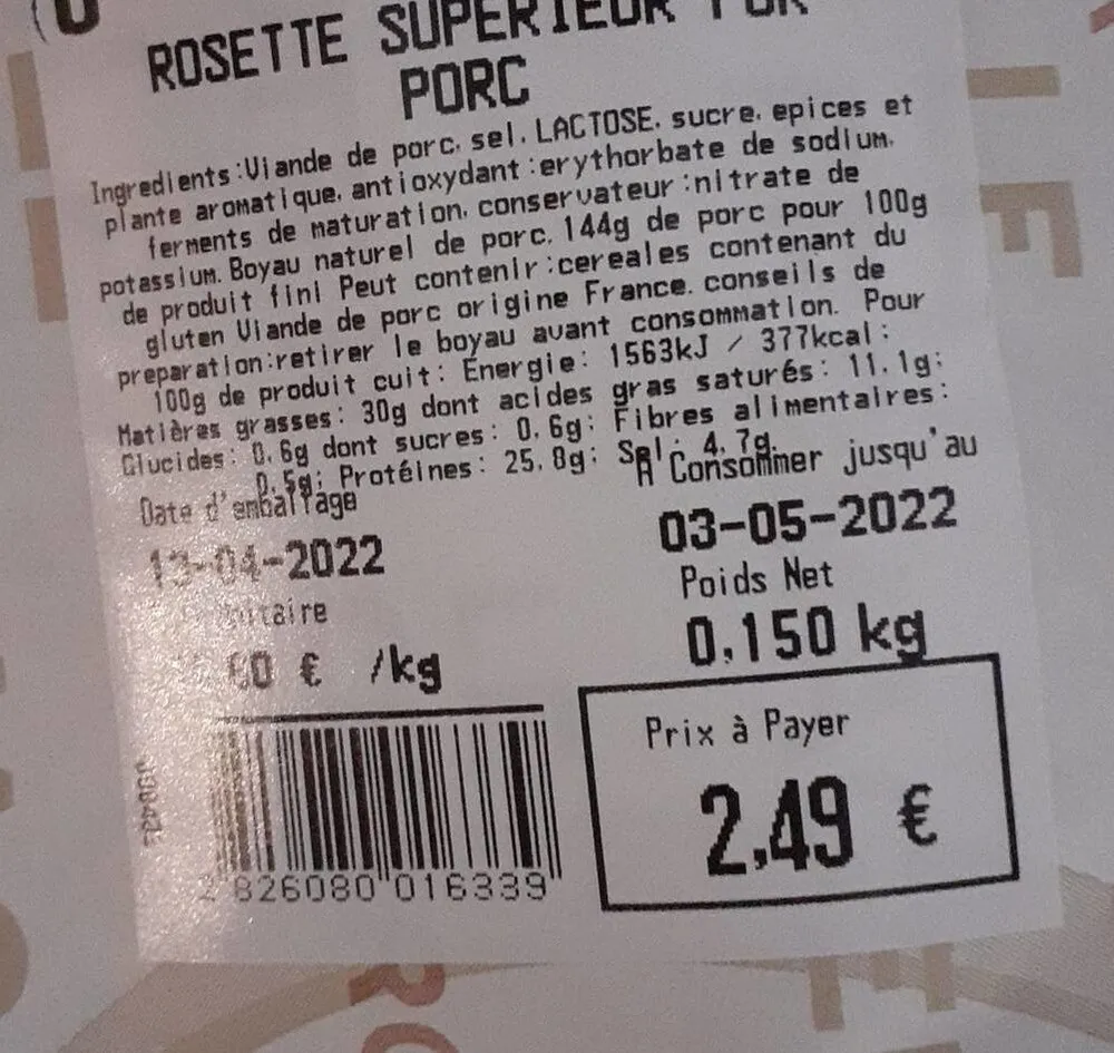 Rosette supérieure pur porc