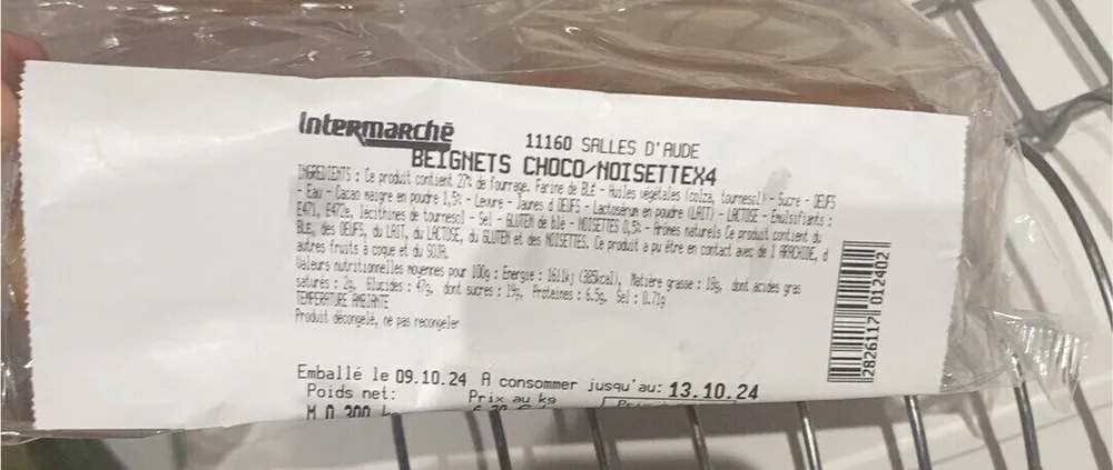 Beignets chocolat/noisette x4 décongelé