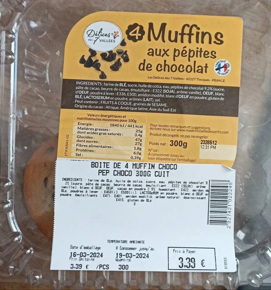 Muffins aux pépites de chocolat