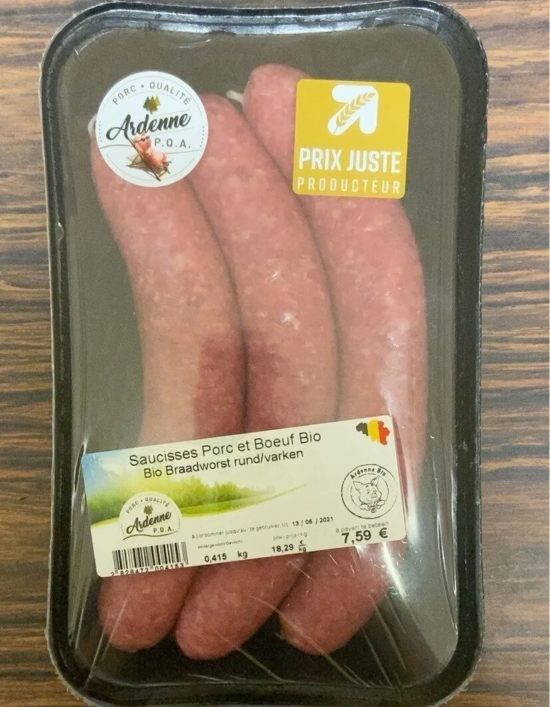 Saucisses porc et boeuf bio