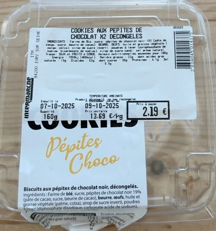 COOKIES AUX PEPITES DE CHOCOLAT X2 DECONGELES
