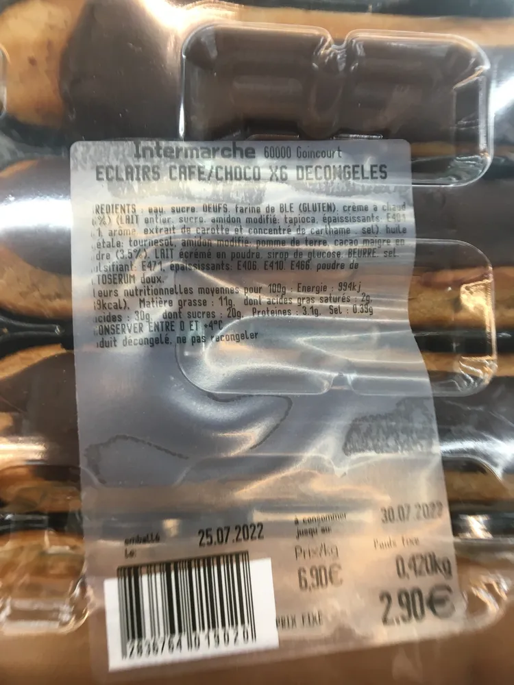6 éclairs cafe choco decongeles