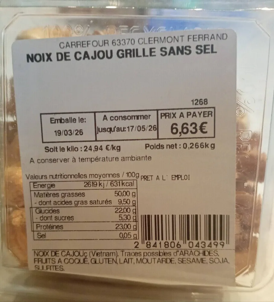 NOIX DE CAJOU GRILLÉ SANS SEL