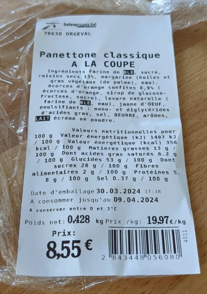 Panettone classique à la coupe