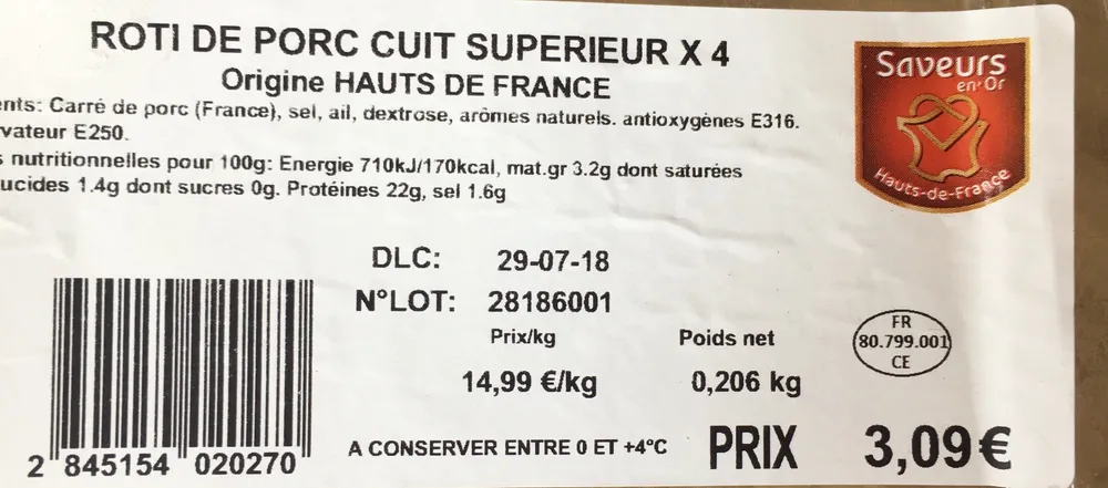 Roti de porc cuit superieur