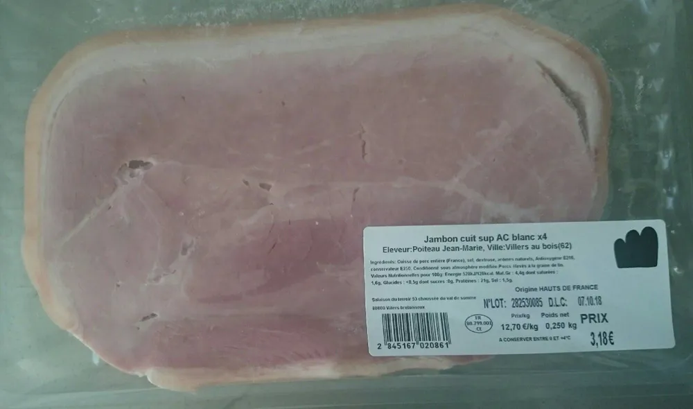 Jambon cuit sup CA blanc X4