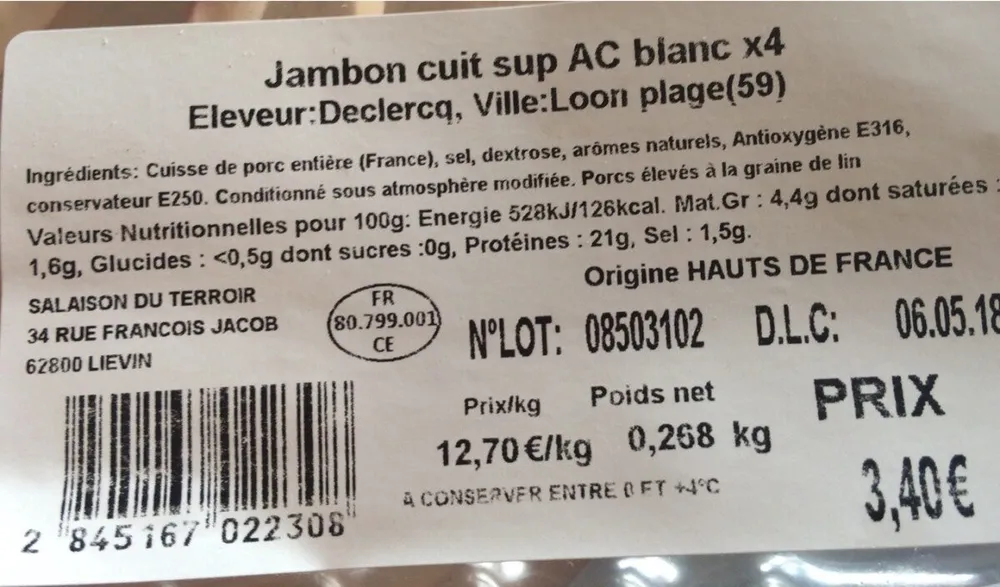 Jambon cuit sup AC blanc