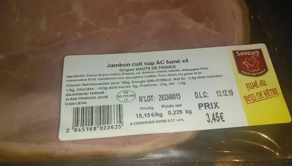Jambon cuit sup AC fumé x 4