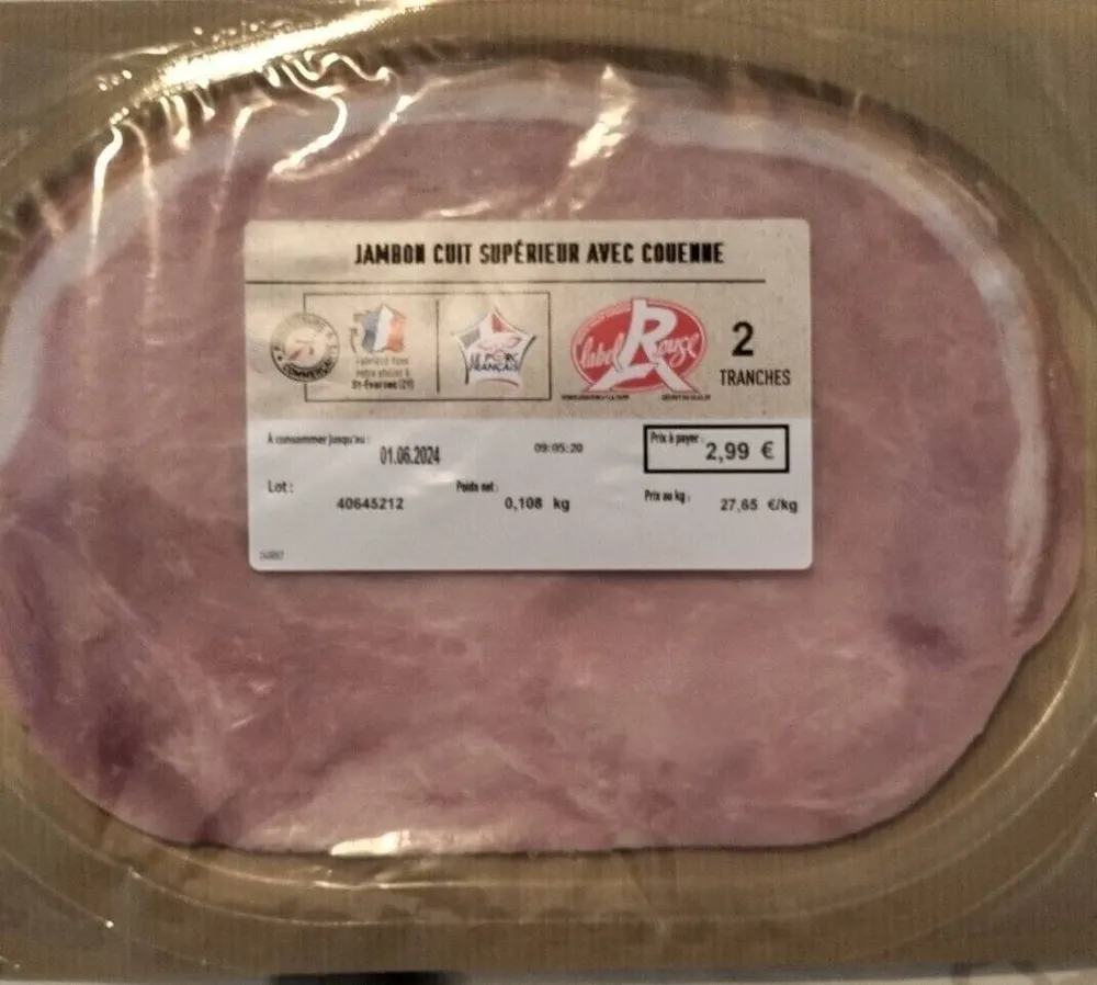 Jambon cuit supérieur avec couenne