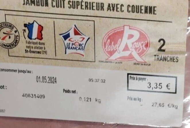 Jambon cuit supérieur avec couenne