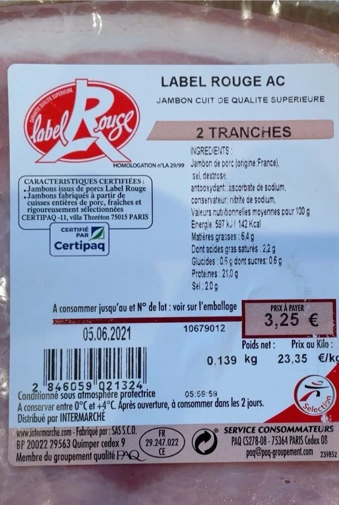 Jambon label rouge AC qualité superieur