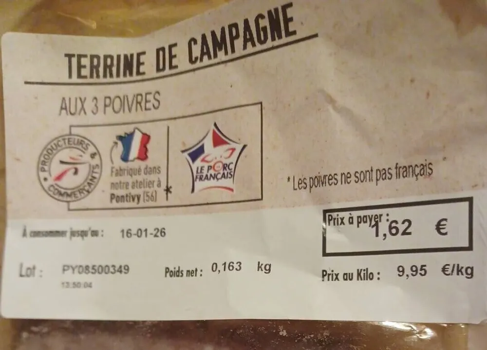 Terrine de campagne aux 3 poivres