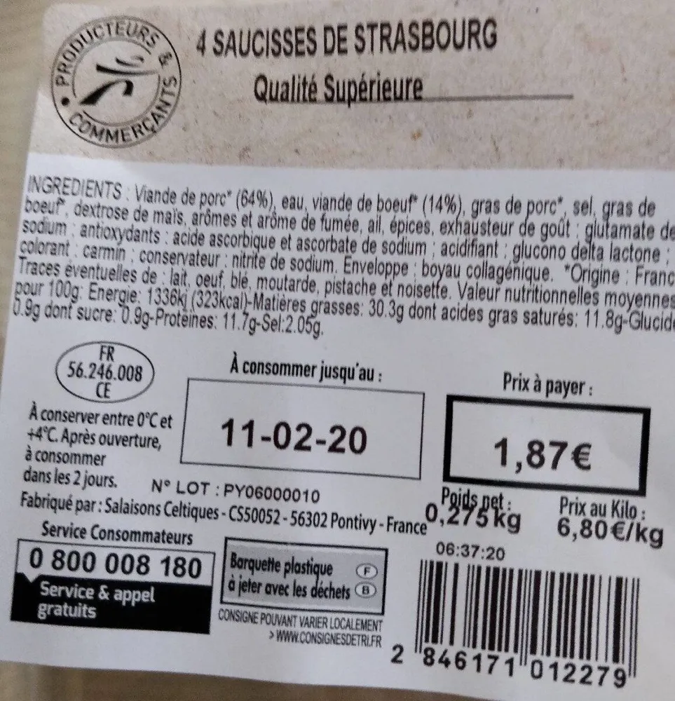 4 saucisses de Strasbourg